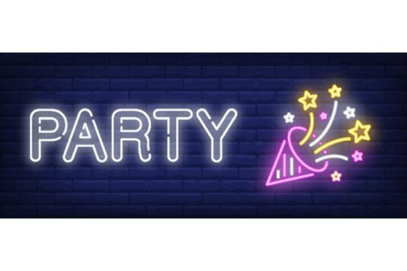 Download Party Neon Sign. Burst Cracker on Brick - Neon sign Collection