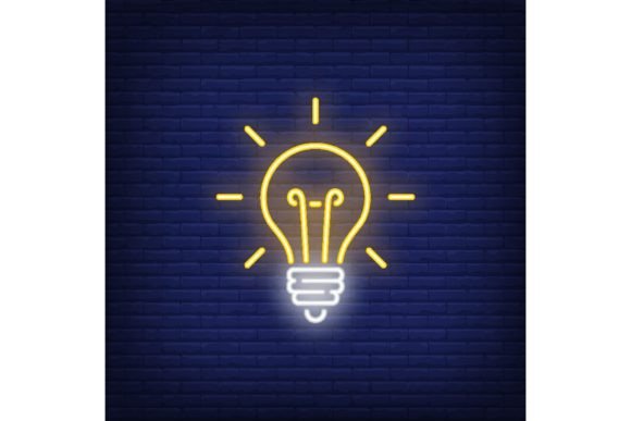 Download Glowing Light Bulb Neon Sign. Idea Conce - Neon sign Collection